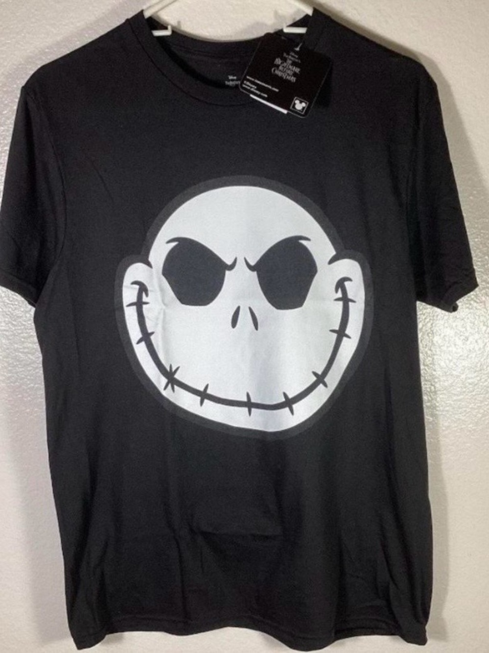 Disney Black Tee with Large White Jack Skellington Face